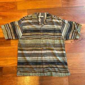 Tommy Bahama mens short sleeve striped button down silk camp shirt